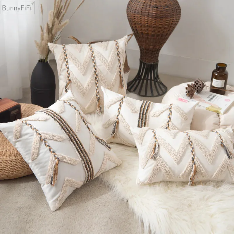 

Geometric Cushion Cover Beige Home Decoration Tufted Pillow Cover 45x45cm / 30x50cm Sofa PillowCase Pillow Sham