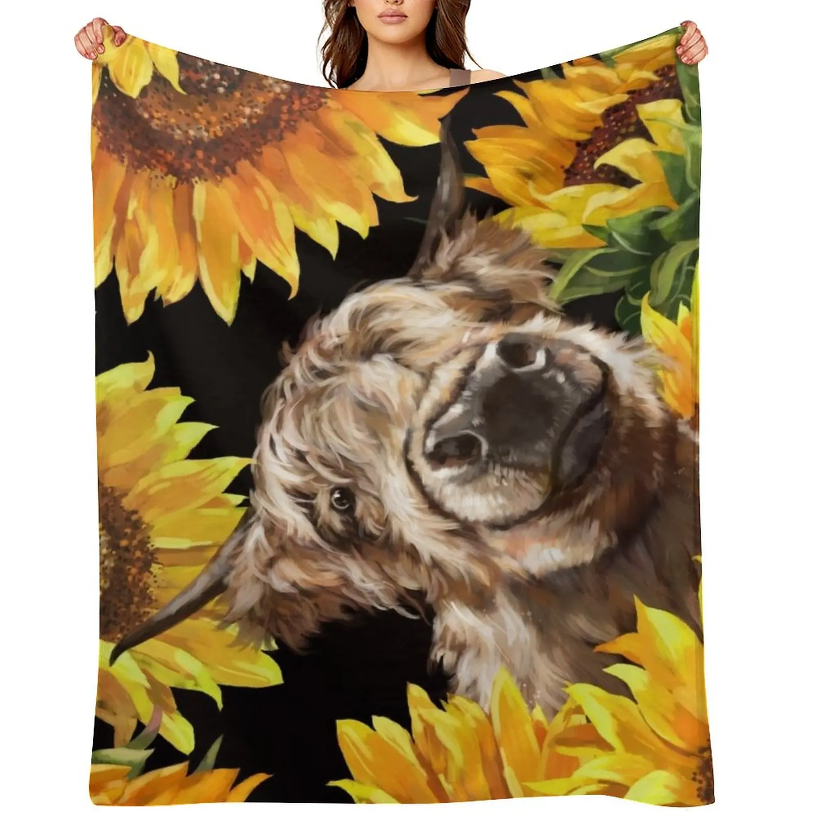 

Highland Cow in Sunflower Garden Throw Blanket Tourist Luxury Brand Flannel Fabric Decorative Beds Blankets