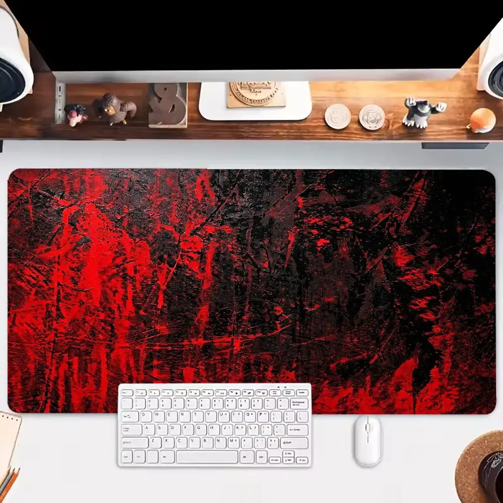 Large Size Grunge Abstract Table Mat Bold Red Black Distressed Texture Mousepad For Laptop Home Office Use