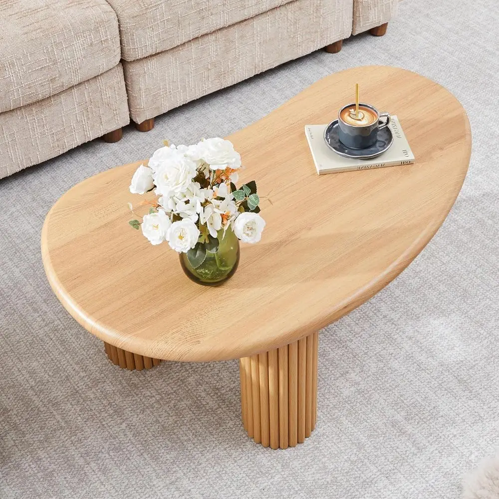 Mesa de Centro de Madera Rústica, Mesa de Salón de 39 Pulgadas, Mesa Auxiliar Compacta con Base Resistente para Espacios Pequeños (Natural)
