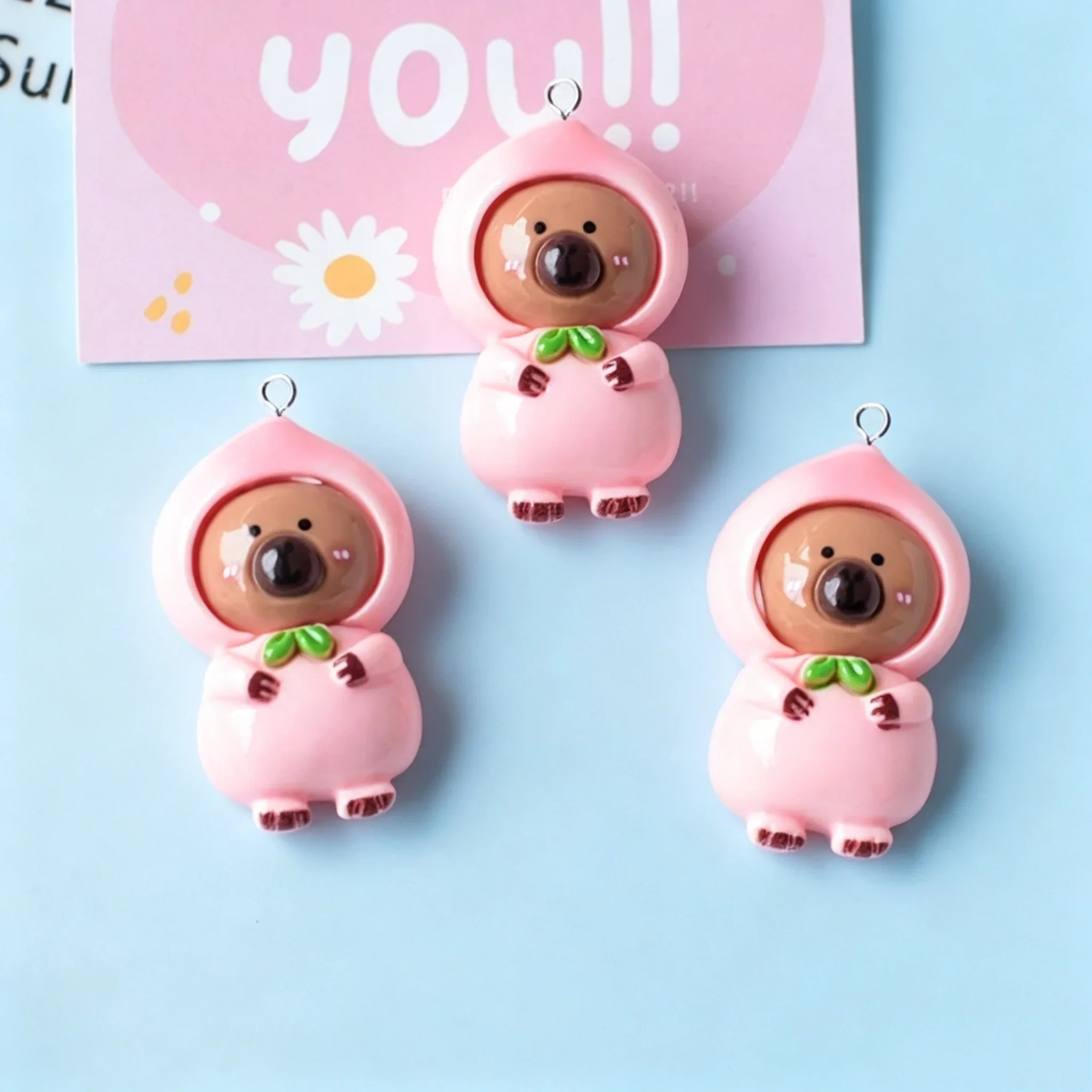 10Pcs Flatback Resin Charms Kawaii Fruit Capybara, Cute Animal Pendants for DIY Earrings Keychains Craft Accessories view 3