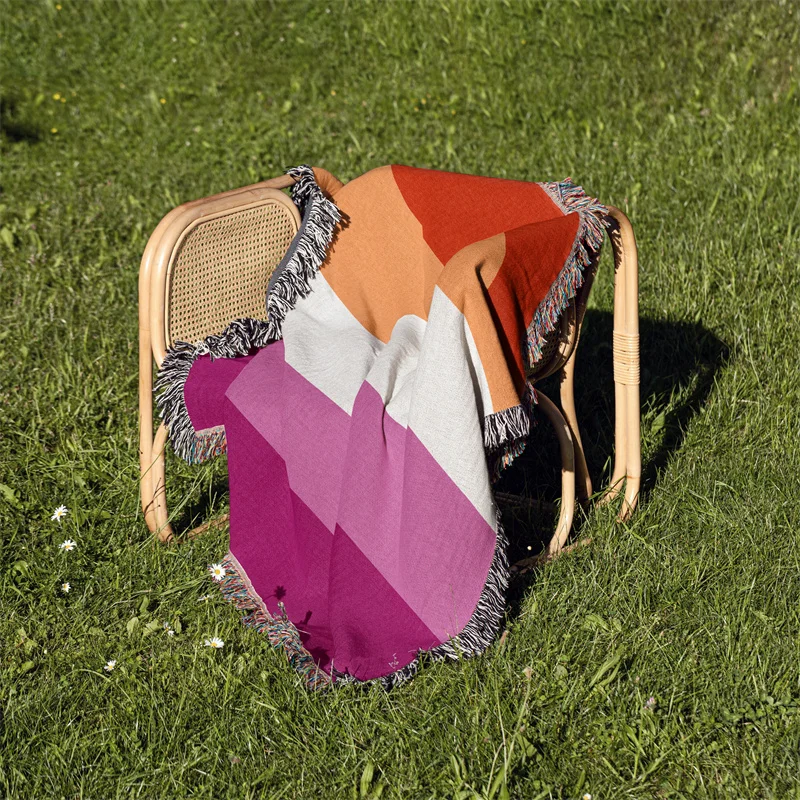 Gaslight Gatekeep Girlboss Orange Pink Lesbian Flag 5 StripesLGBT Rainbow Jacquard Fringed Woven Throw Blanket