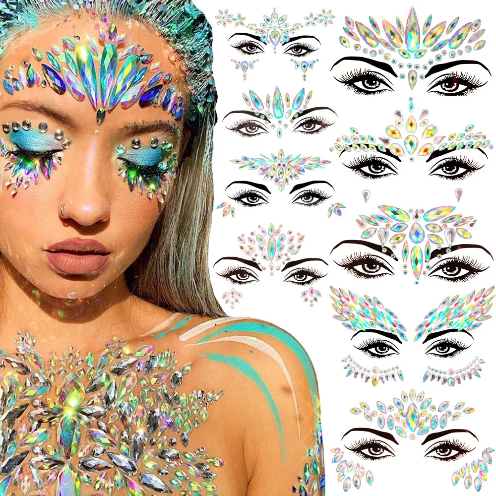 

Stickers for Festival Glitter Makeup 3D Rhinestone Bright Face Jewelry Sticker on Face Crystals Gems Jewels Diamonds Decoration