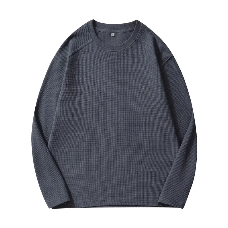 260g/m² Good Quality Waffle T-shirts Spring New Fashion Solid Color Simple Basical Long Sleeve Loose Casual Pullovers Teens Tees