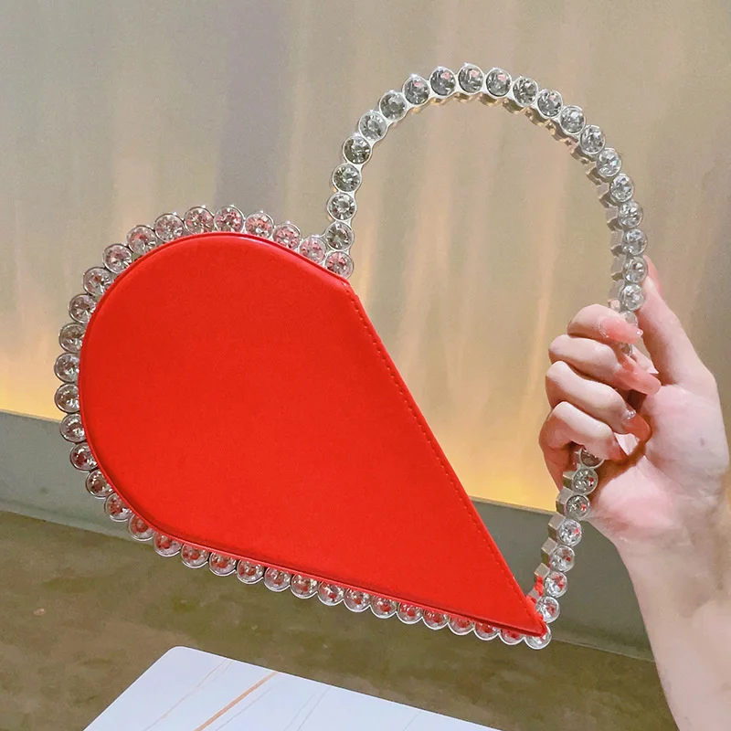 

Sweet Heart Shaped Handbags for Women Cute Love Diamond Frame PU Clutch Bags Designer Fashion Formal Occasion Party Evening Bag