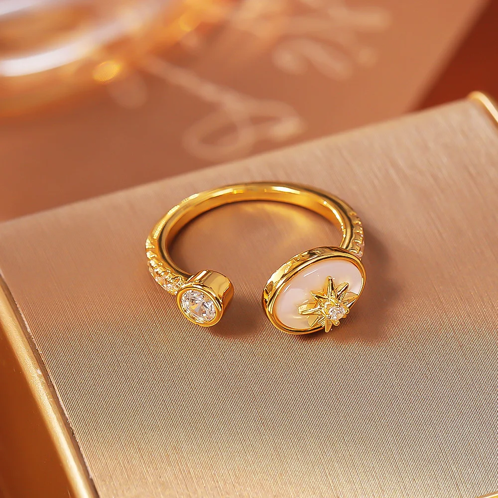 

Natural Mother of Pearl Ring Heavy Work Octagonal Star Open Ring Vintage Court Style High End Design Sensation Fashion Jewelry