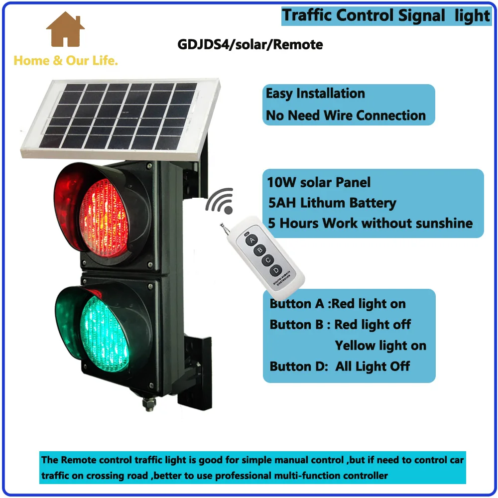 Solar Powered 100mm Red Green Mini Traffic Signal Light  4 Inch Pedestrian Traffic Warning Light Remote Control School Teach lam