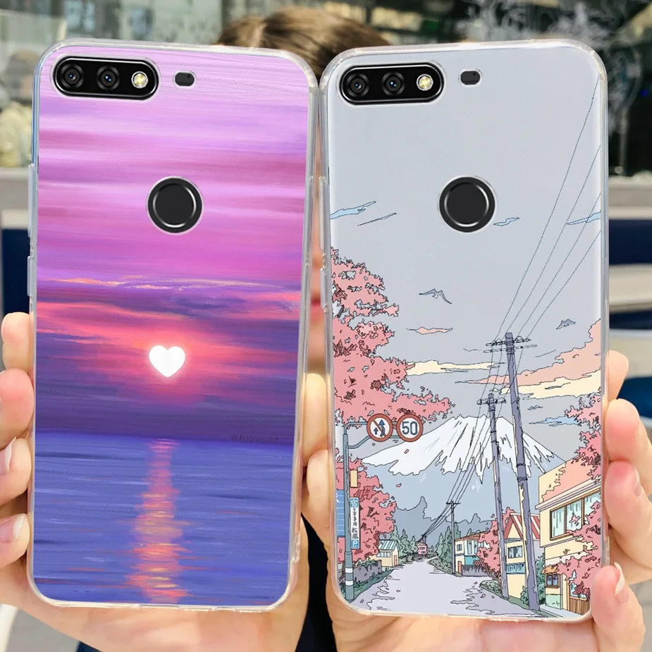 For Huawei Y7 Prime 2018 Case Luxury Painted Back Cover Clear Silicone Soft Fundas Phone Cases For Huawei Y7 Pro 2018 Back Cover