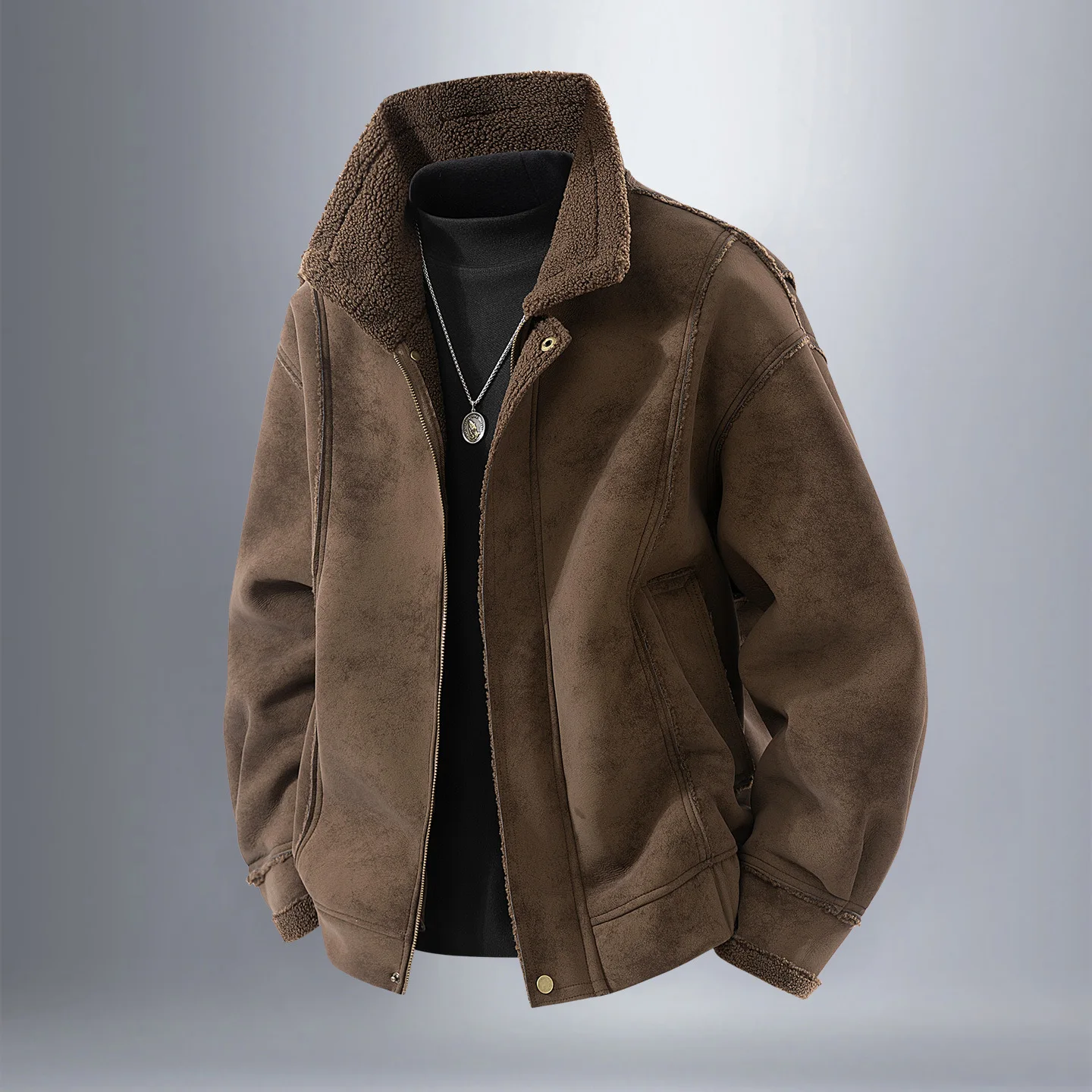 Men's Lambskin Inner Fleece Jacket American Retro Style Warm And Comfortable for Spring And Autumn 2025