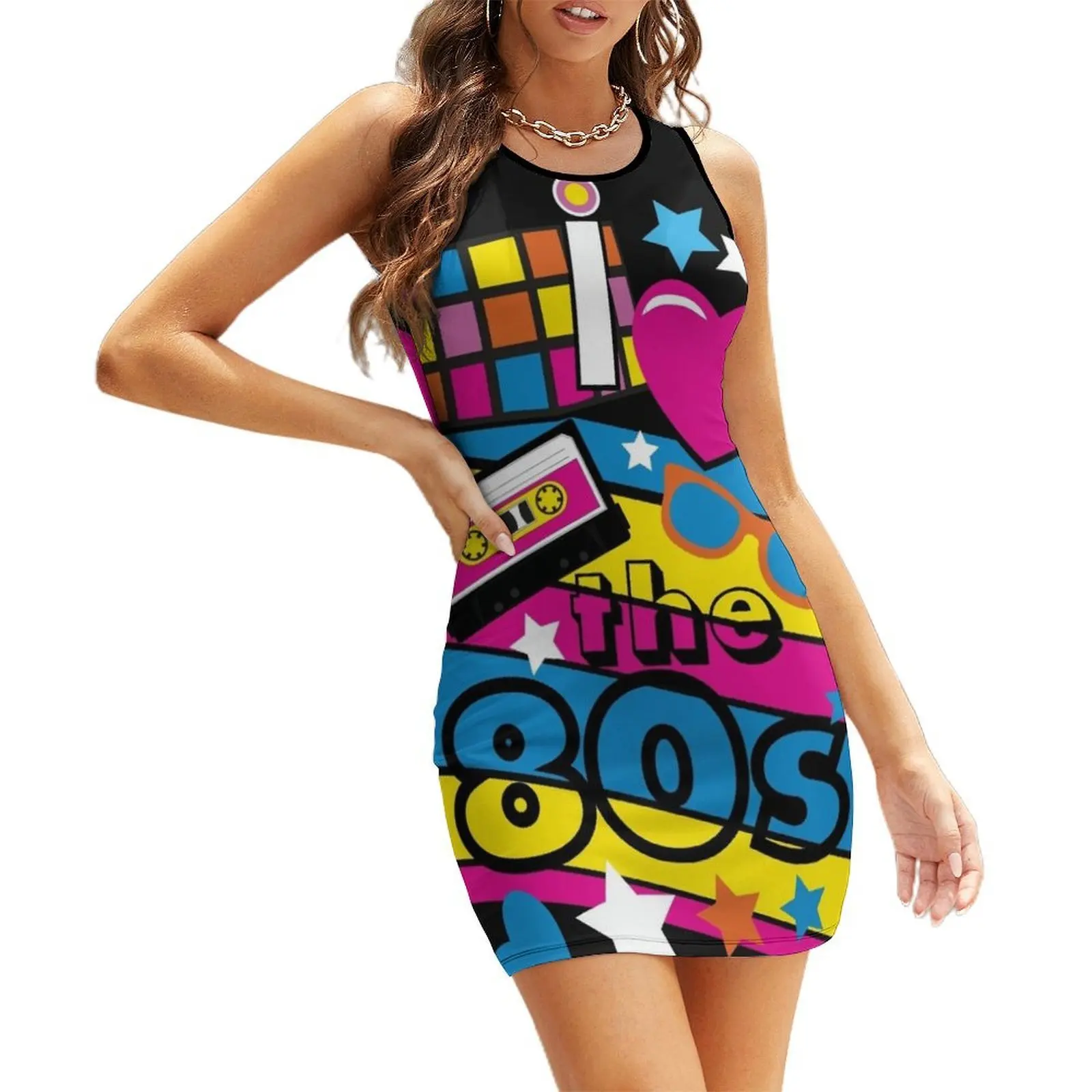 

I love the 80s! Cool Neon Pop Culture Shirt & Gifts Sleeveless Sundress summer dress woman 2025 trendy wedding guest dress 2025
