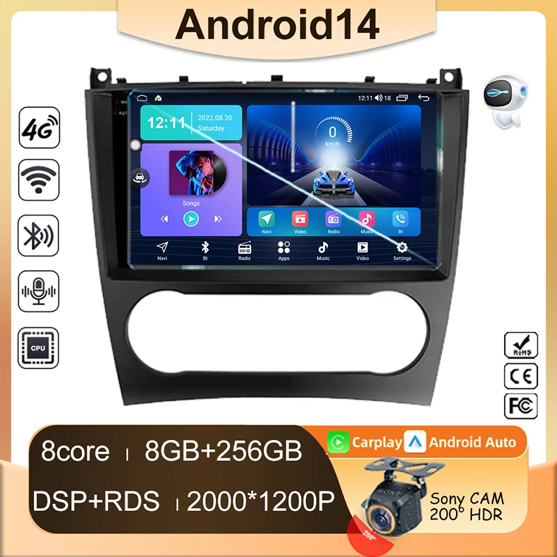 Carplay Android For Mercedes Benz C-Class C Class W203 W209 C180 C200 CL203 Auto Radio Multimedia Car Stereo No 2din Player WIFI