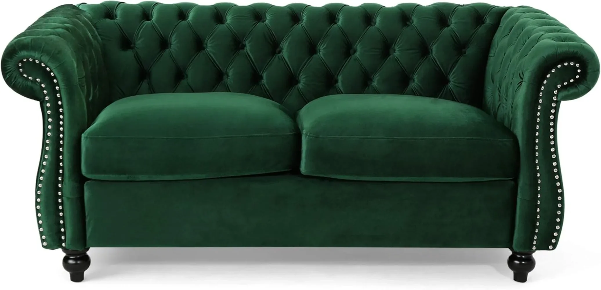 

Karen Traditional Chesterfield Loveseat Sofa, Emerald and Dark Brown, 61.75 x 33.75 x 27.75