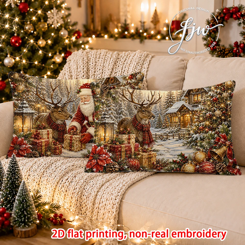 2pcs Christmas Winter Wonderland Throw Pillow Covers Farmhouse Xmas Holiday Decorative Cushion Cases for Sofa Couch Bed
