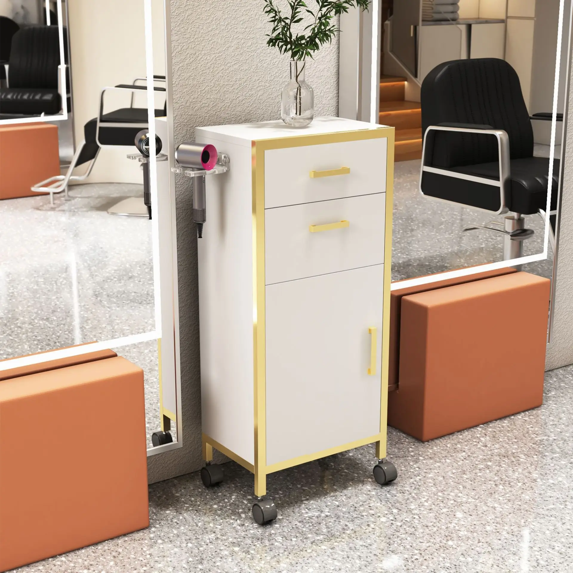 

High Quality Modern Mobile Hair Salon Styling Trolley Foldable Luxury Tool For Spa Hotel Home Care
