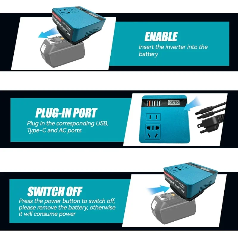 Power Inverter for Makita 18V Battery To 220V AC Output Portable Inverter Generator for Makita 18V BL1860B BL1860 BL1850B BL1850