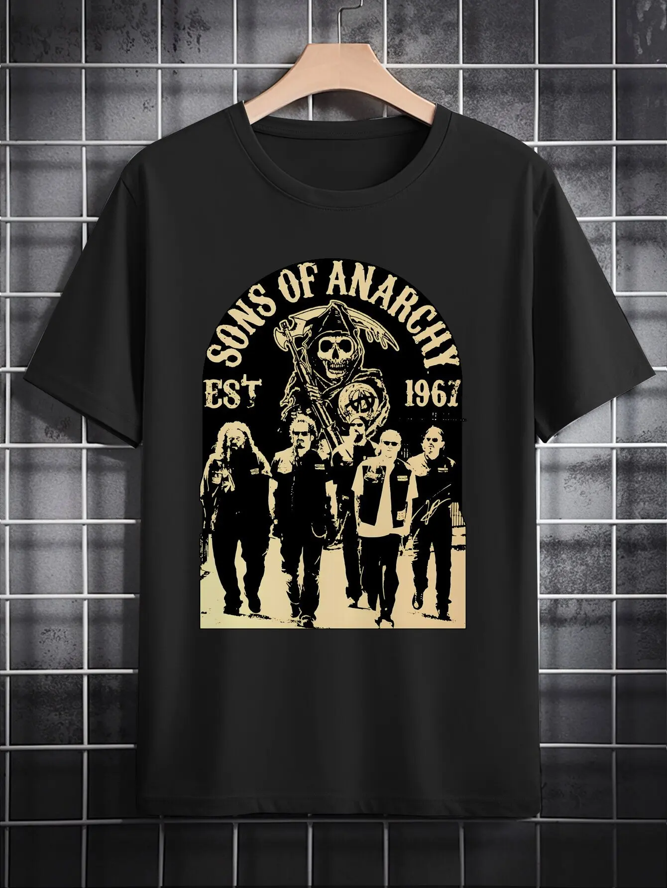 Novedad de verano, camiseta informal con cuello redondo para hombre con estampado gráfico de Sons of Anarchy, camiseta negra de verano, regalo perfecto para camisetas para hombre