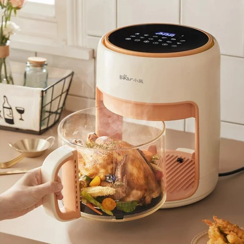 Bear 220V Air Fryer Household 4L Glass Visual New Large Capacity Light Oil Air Electric Fryer Multi-function All-in-one Machine