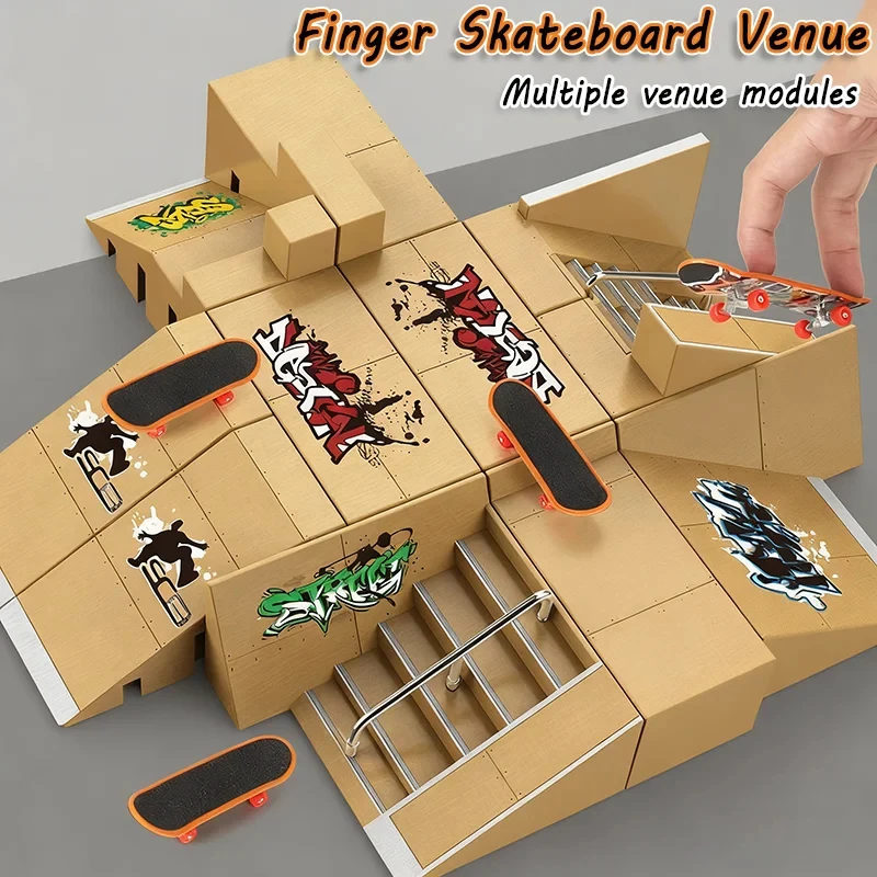 Kid Fingerboard Skateboards Fingertip Sports Toy Park Ramp Railings Slope Model Scene Finger Skateboard Trainting Adult Toy Gift