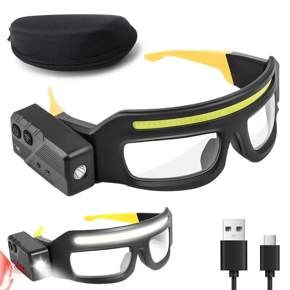 Ultra-Bright Hands-Free Headlamp Glasses, Touch-Sensitive LED Light for Night Cycling, Running, Fishing & Outdoor Work, Recharge