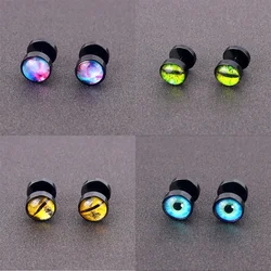 1 Pair of fashionable men's space round earrings, punk beast pupil elements, female earrings