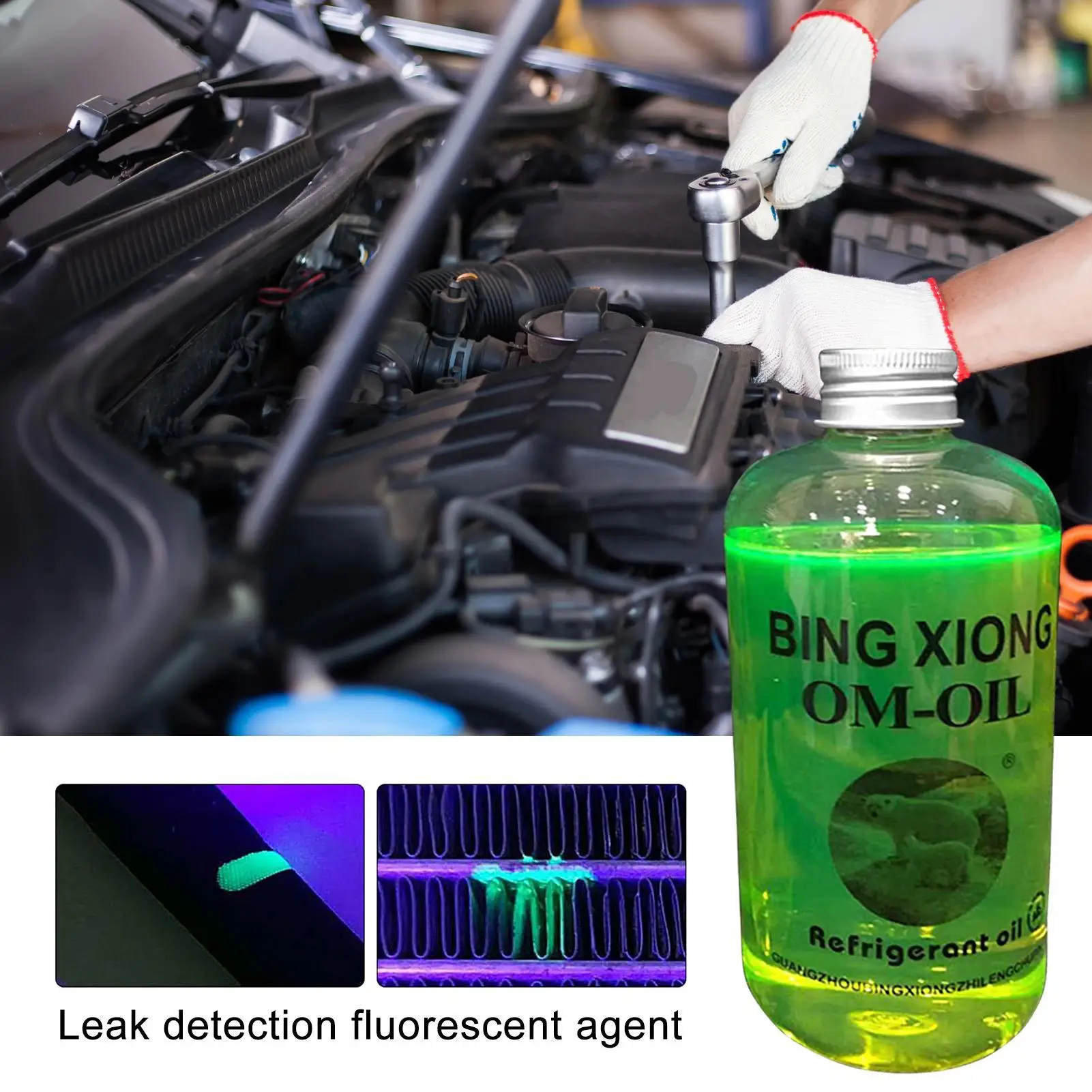500ml refrigeration oil Universal A/C Fluorescent Leak Detection Dye Heavy-Duty Fluid Eco-Friendly Zero-Leak Solution for Car AC