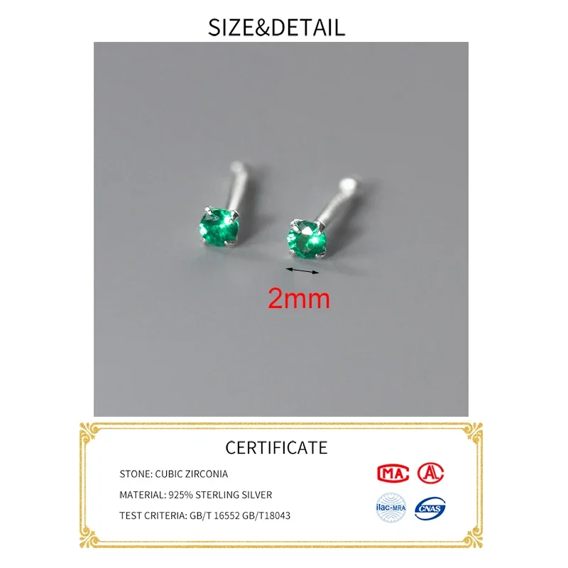 SOFTPIG Reale 925 Sterling Silver 2mm Singolo Zircone Mini Orecchini con perno per Le Donne Non Rimovibili Perline Colore Foro Dell\'orecchio