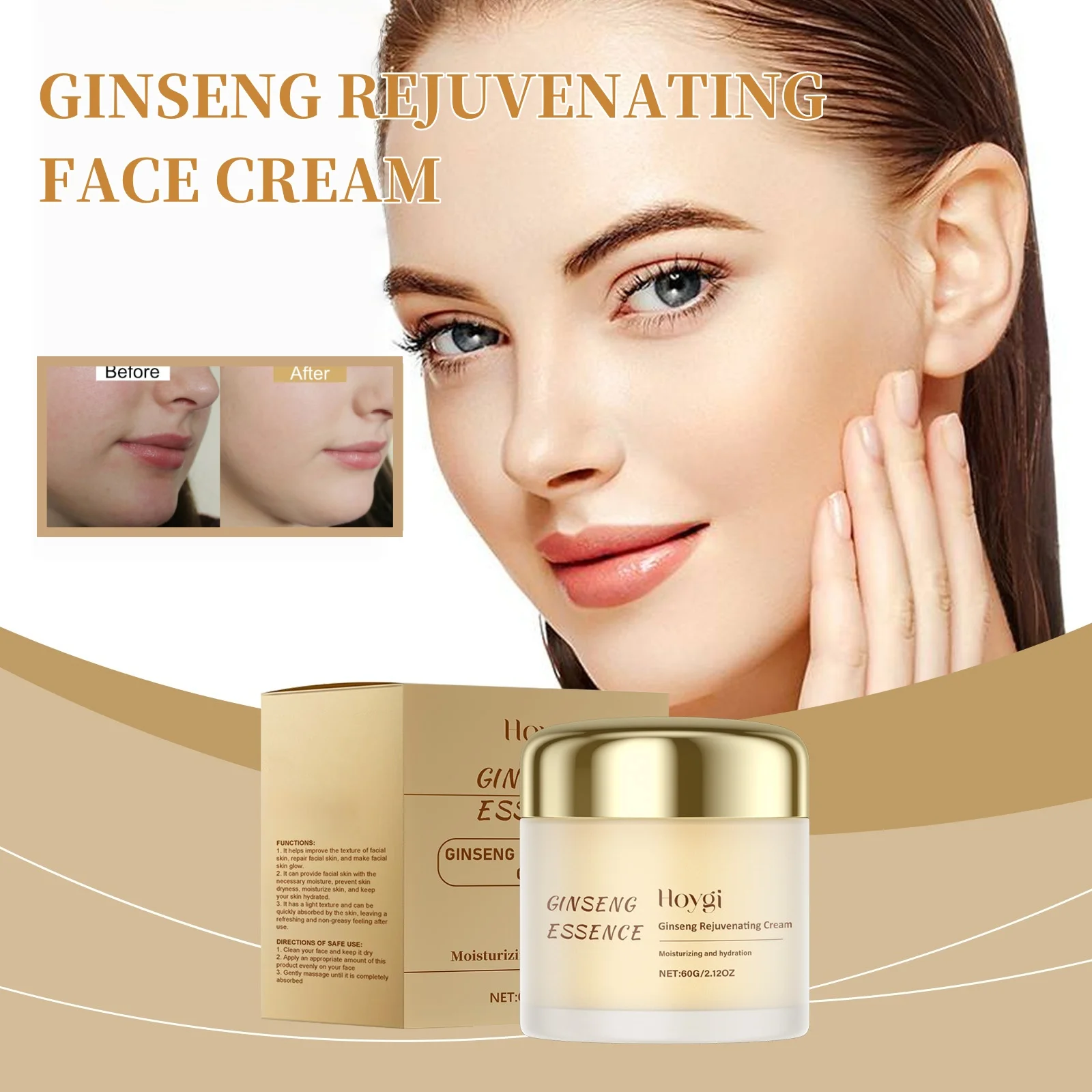 Crema facial de Ginseng, revitalizante, calmante, piel sensible seca, refinación de la textura de la piel, ilumina el tono de la piel, crema antienvejecimiento para el cuidado de la piel