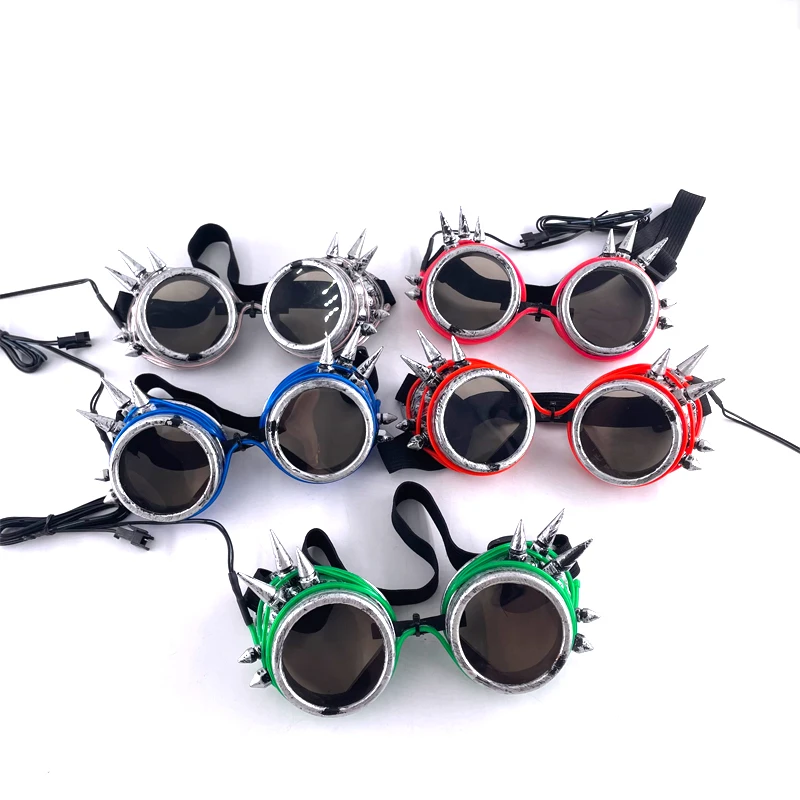 LED Light-up Rivet Goggles Glowing Glasses Futuristic Techwear Style Eyewear Party Bar Halloween Cosplay Rave Costume Accessory