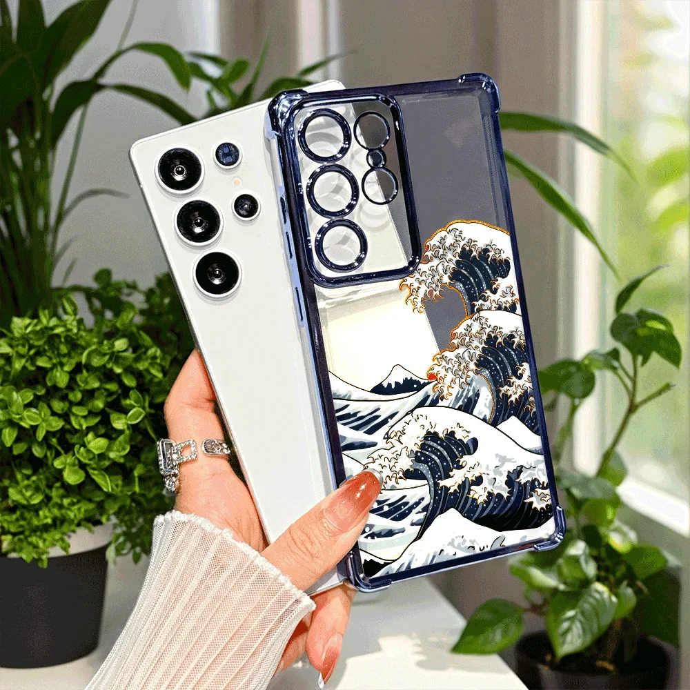 Great Wave Art with Trim Clear Phone Case for Samsung GalaxyS26 S25 S24 S23 S22 S21 Ultra FE Plus 5G A56 A55 A54 A53 A35 Cover