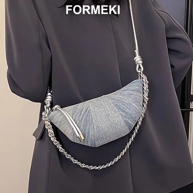 

Джинсовая сумка Formeki, модная сумка через плечо с металлическими цепочками для женщин, женская сумка