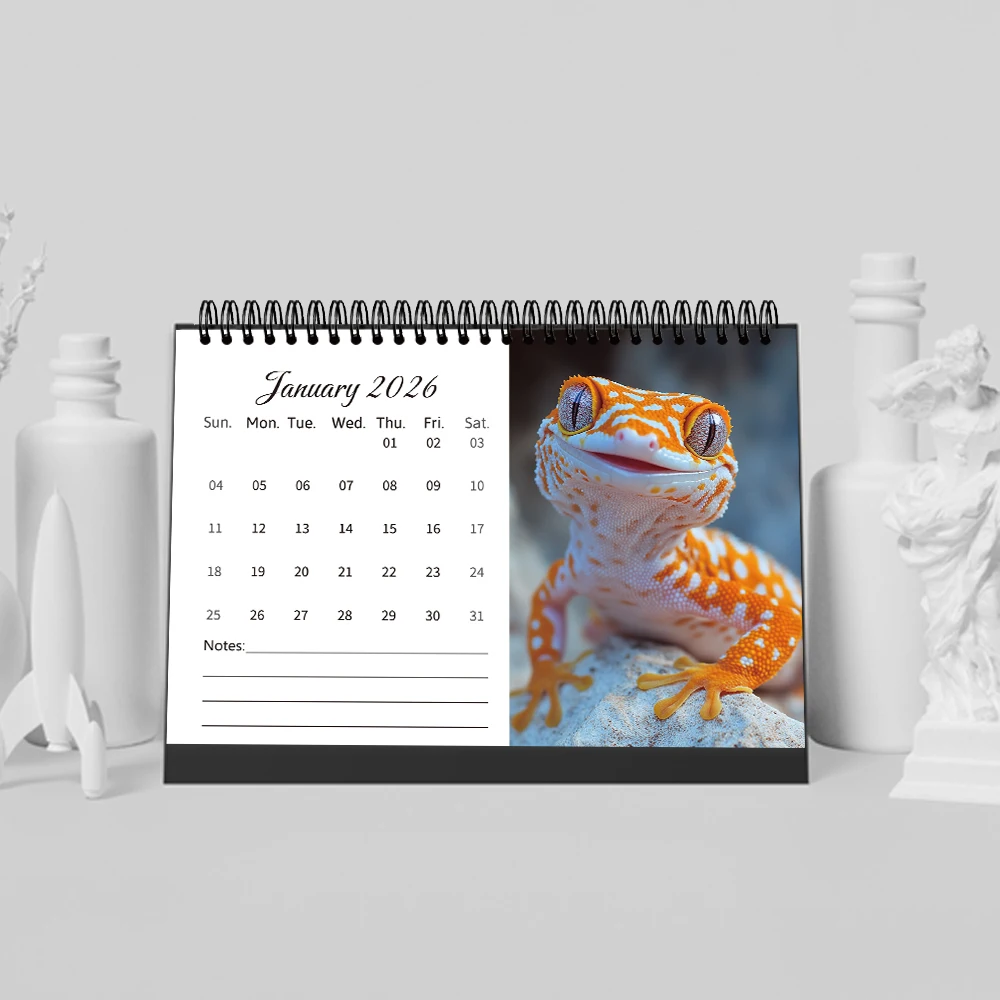 1 قطعة تقويم موضوع السحلية 2026-2027، مخطط شهري لمدة 24 شهرًا، تقويم سطح المكتب، هدية مثالية لأعياد الميلاد، عيد الميلاد، السنة الجديدة #3