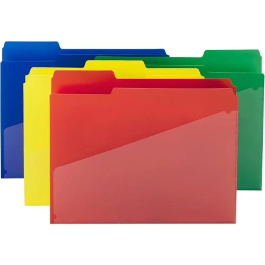 

Poly File Folders with Pockets, Folders for Documents, 1/3-Cut Tabs, File Folders Letter Size, Office Supplies, School Supplies