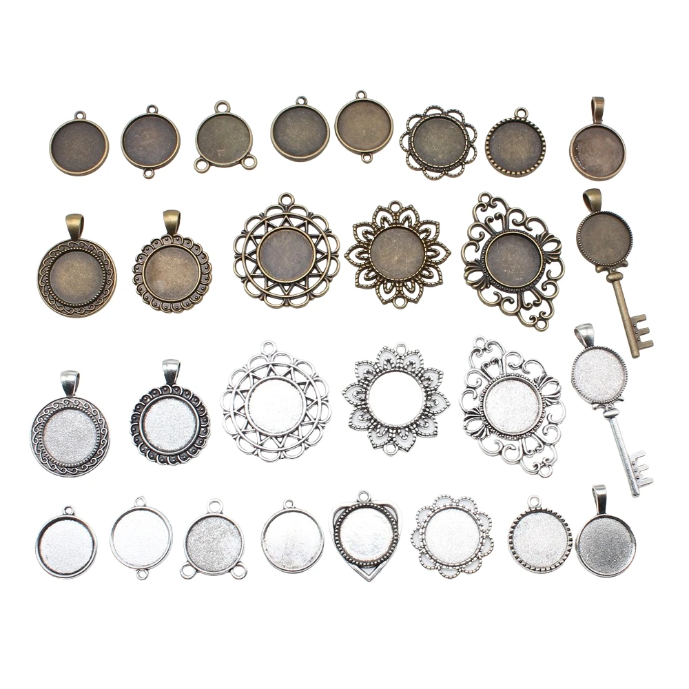 10pcs 18mm Inner Size Antique Bronze Color Antique Silver Plated Cameo Cabochon Base Setting Charms Pendant
