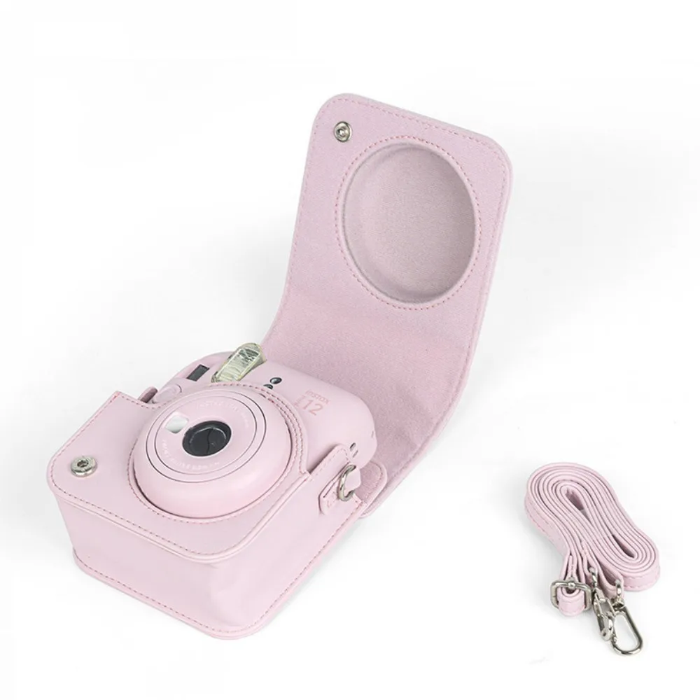 حقيبة كاميرا بلون سادة تخزين حقائب واقية غطاء كاميرات لملحقات Fujifilm Instax Mini 12 مع حزام كتف قابل للتعديل