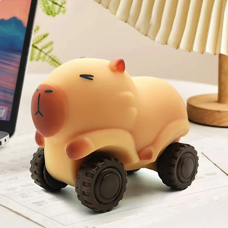 Muñeco de capibara de dibujos animados para niños, coche de juguete deslizante de estiramiento, muñeca de pellizco de descompresión de los dedos, juguetes de coche deslizantes transformadores