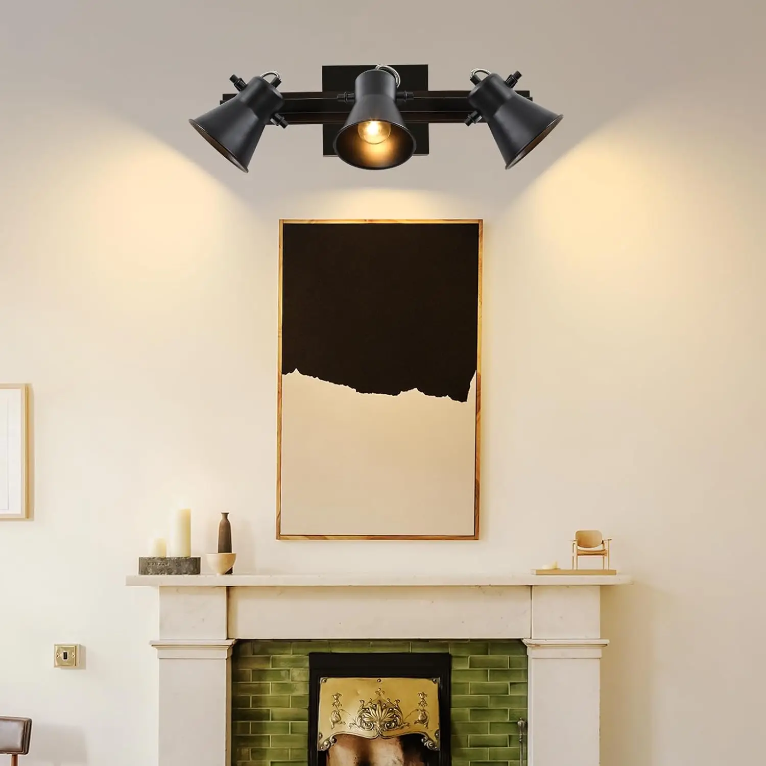 3-Light Farmhouse Industrial Track Lighting - Black Wall/Ceiling Mount w/ Adjustable Heads & E26 Base for Kitchen, Living Room &
