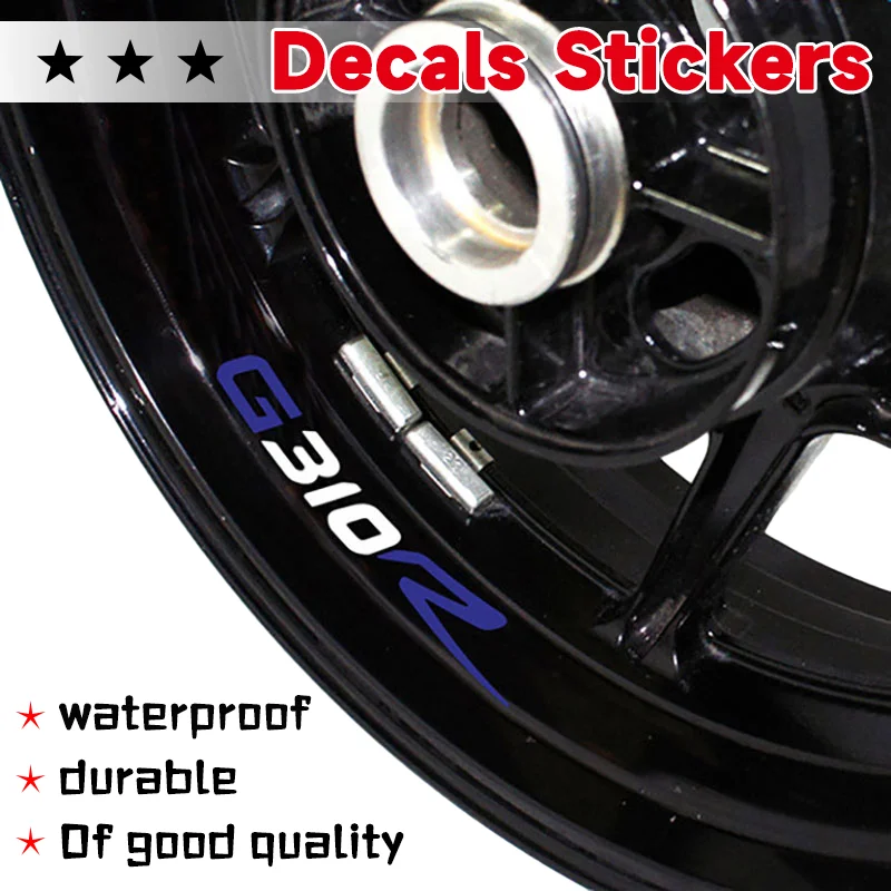 New 8 x Stripes Motorcycle Stickers For G310R g310r G 310R Motorbike Wheel Rim Hub Tape Decoration Decals Waterproof Reflective