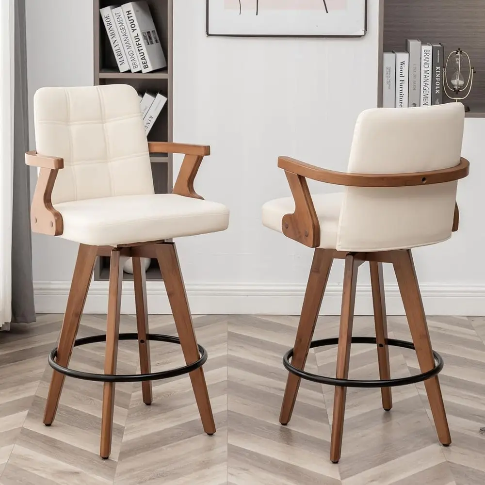 

Leather Swivel Bar Stools with Back and Arms, Set of 2 for Counter Height Kitchen Island