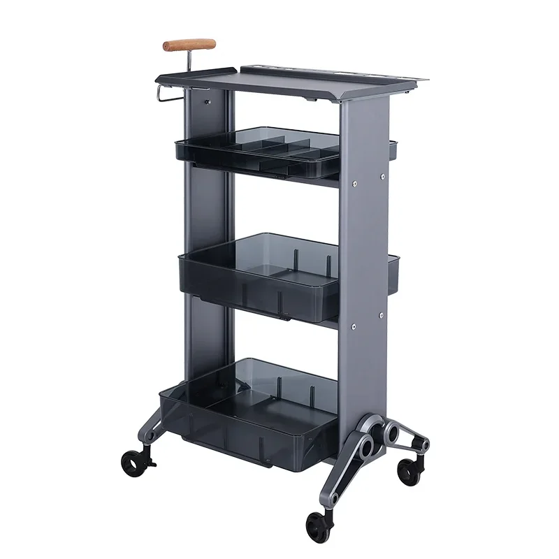 2025 Modern Design Hair Salon Trolley Beauty Salon Aluminum Alloy Frame Acrylic Barber Shop Shelf