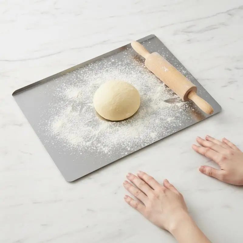 Stainless Steel Cutting Board For Kitchen – Large L-Shaped Bread Board, Double-Sided Non-Stick Chopping Board With Lip