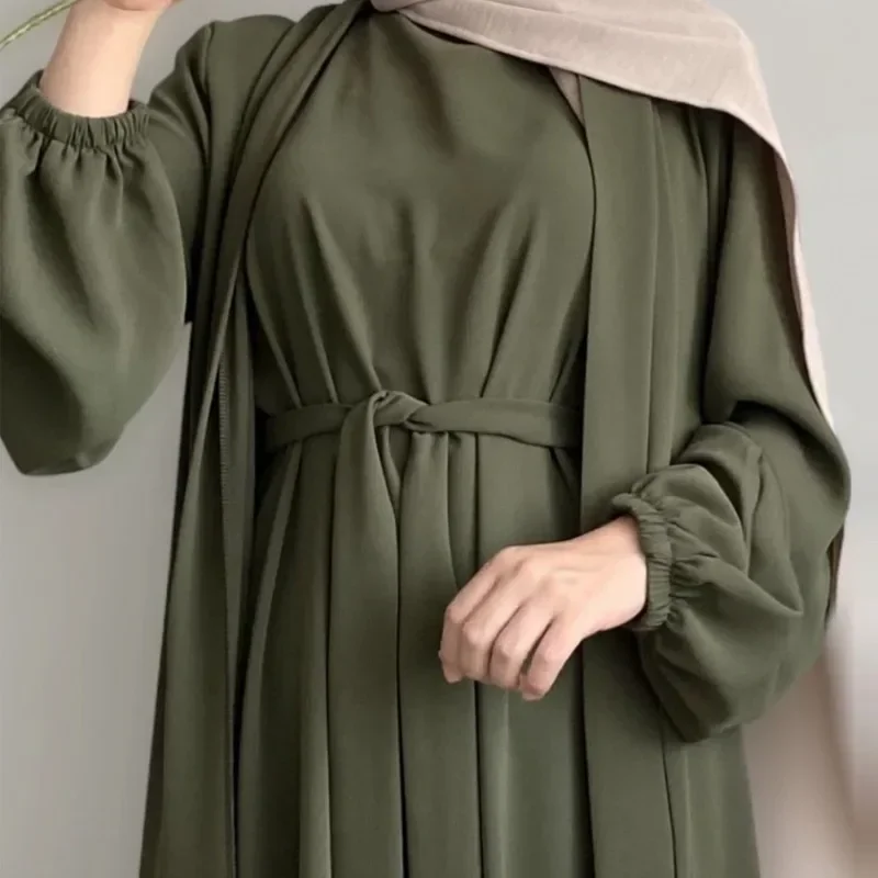 Abaya abierta de tela arrugada para mujer, conjunto de vestido largo interno, ropa islámica, vestidos musulmanes, caftán turco, Ramadán, Eid, nuevo