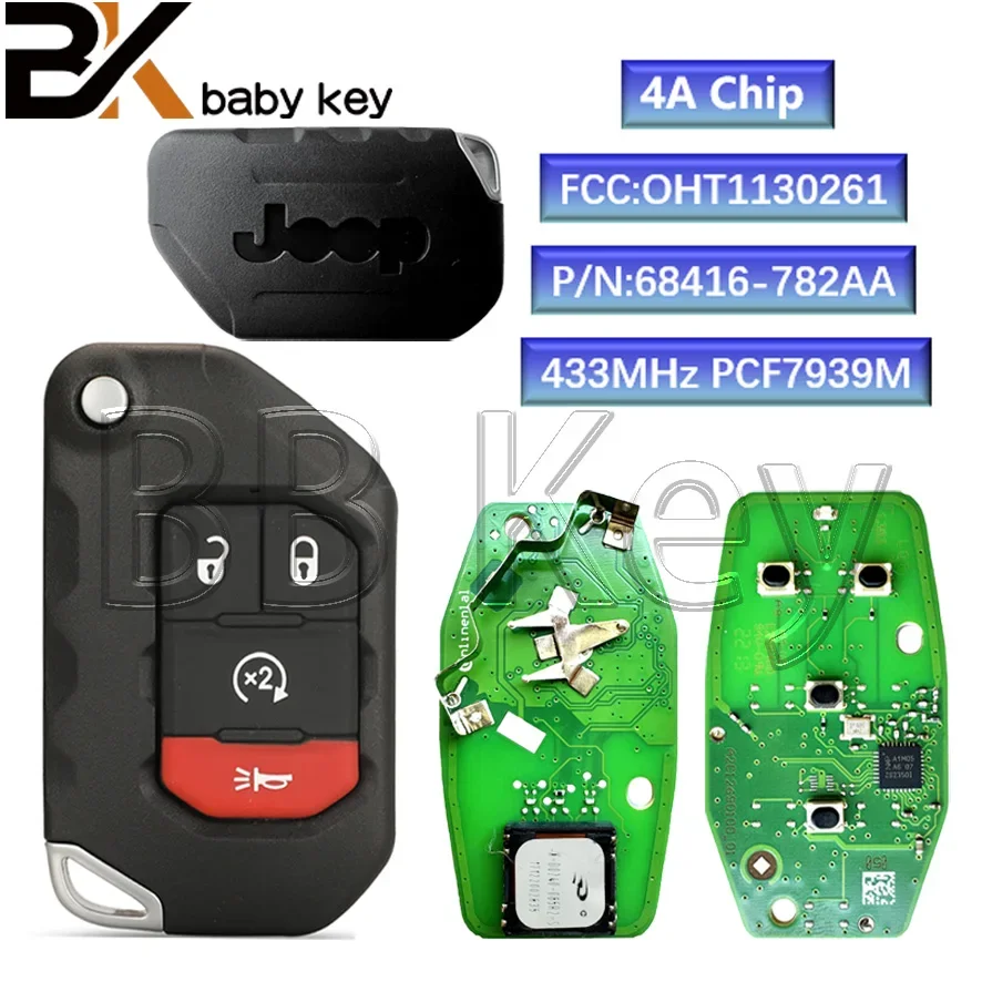 BB Key For Jeep Wrangler 2018 2019 433MHz PCF7939M 4A Chip FCC ID:OHT1130261 Flip Folding Smart Remote Car Key