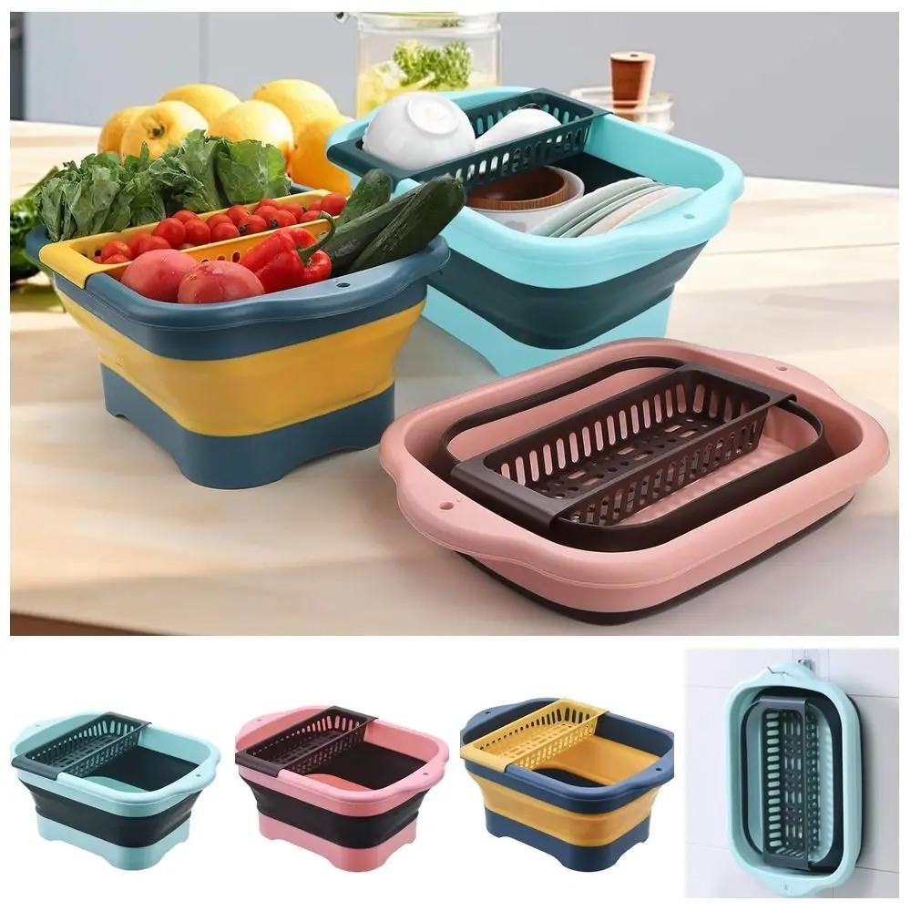 

New Foldable Folding Basin Multifunctional Kitchen Storage Tool Strainer Large Capacity Save Space Collapsible Bucket with Sink
