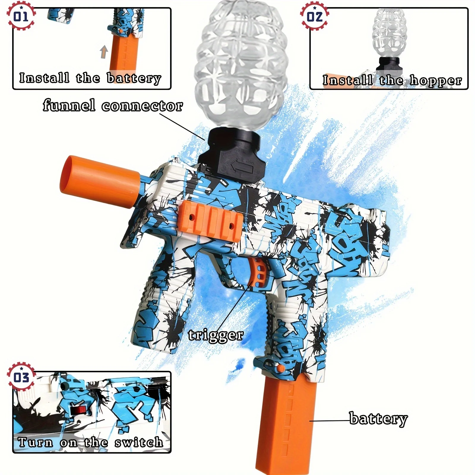 MP9 Electric Blaster - Pistola de bolas con salpicaduras automática - Batería mejorada, blaster de alta velocidad - Regalo, para juegos al aire libre