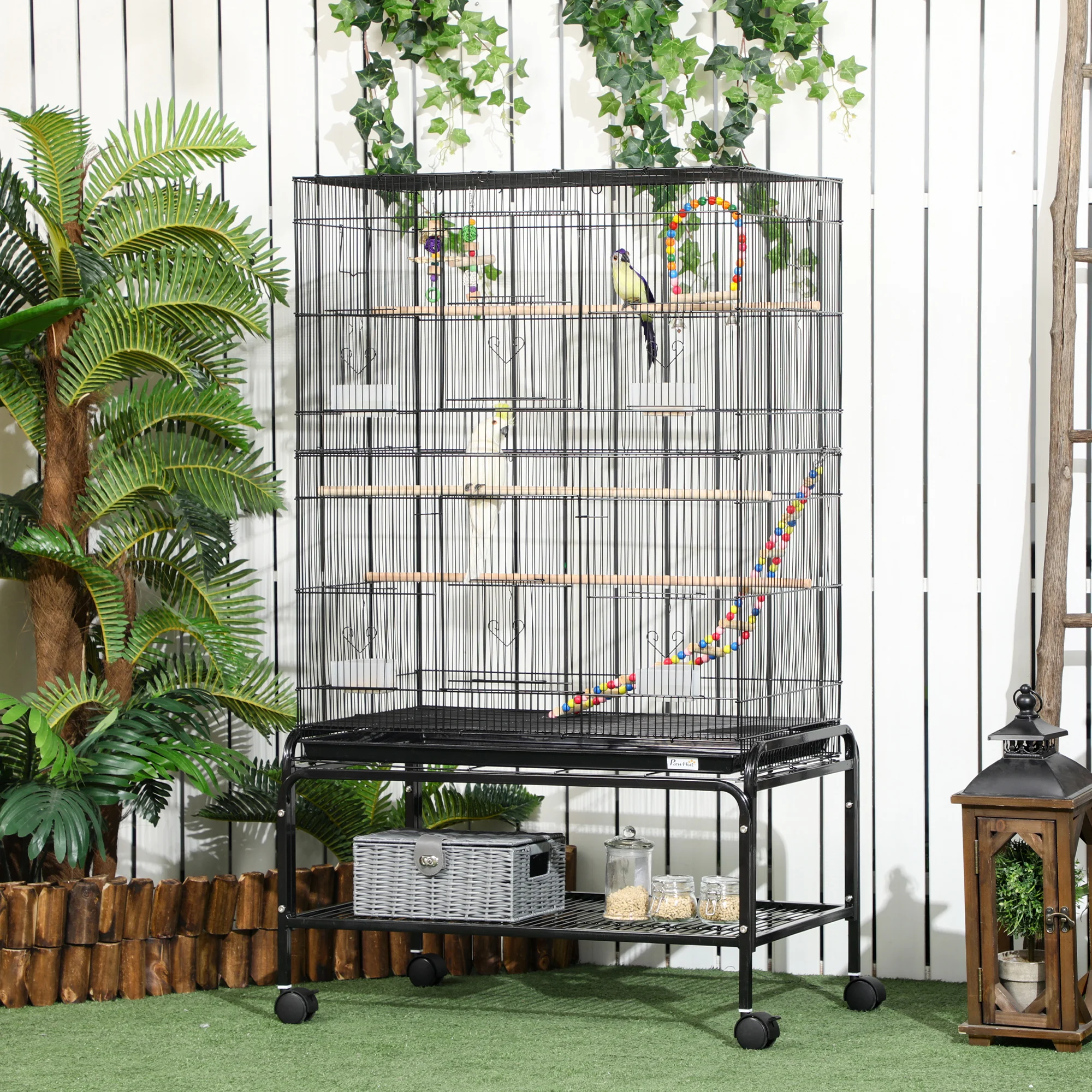 Spacious PawHut Bird Cage with Wheels and Toys