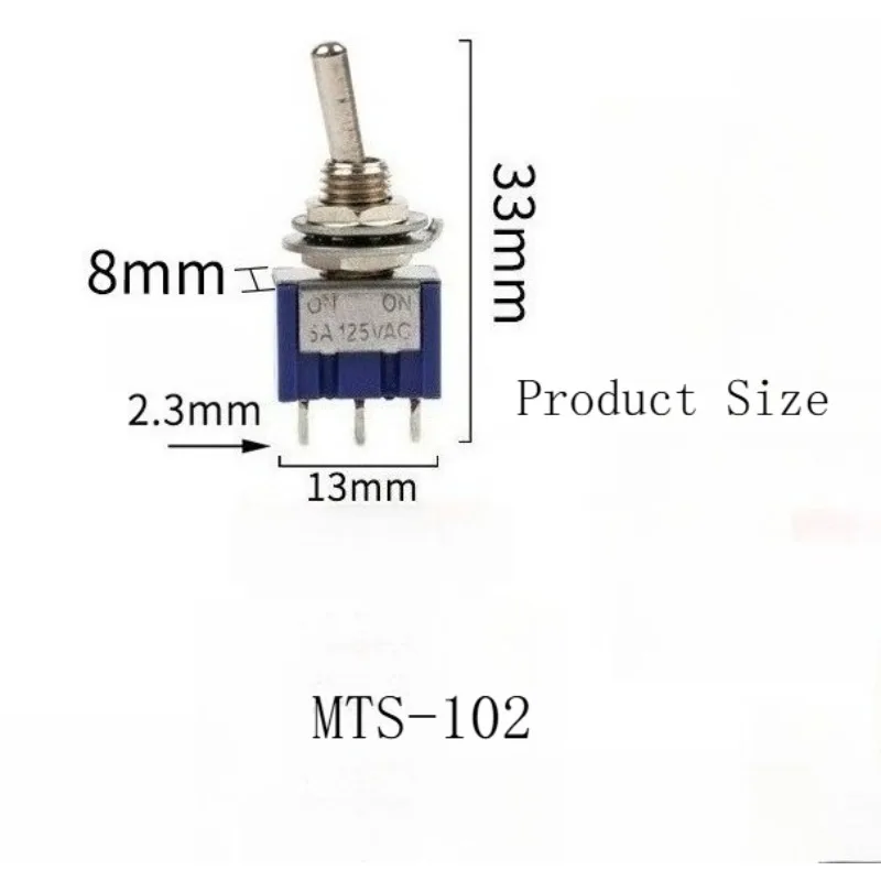 SPDT Mini Toggle Switch 3-Pin 2 Position ON/ON Miniature Toggle Switches 6A 125V AC MTS-102 10pcs