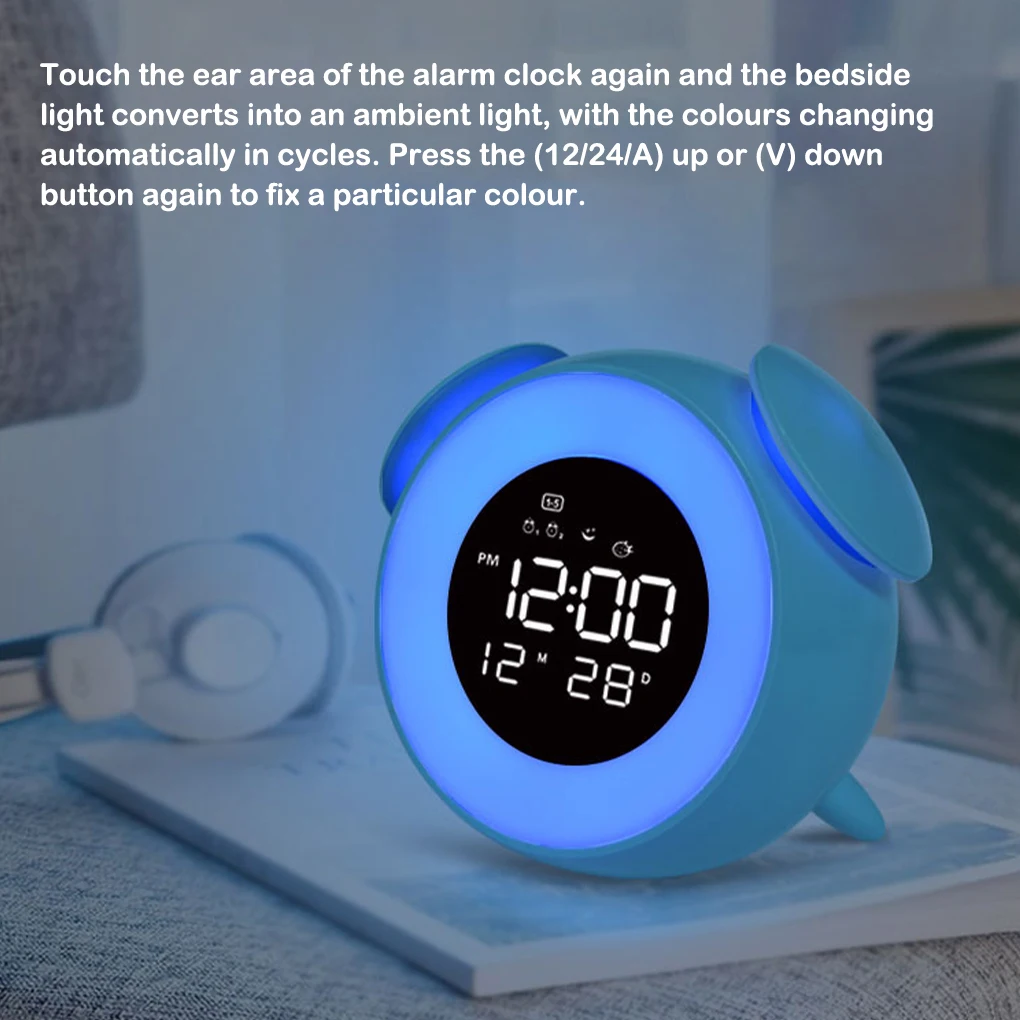 Music Led Wake Alarm Clock Calendar Snooze Lamp Digital Phone Charger