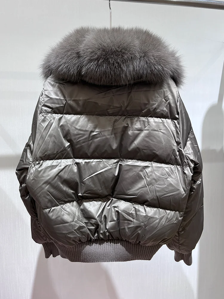 سترة شتوية من فراء الثعلب الحقيقي لعام 2025 للنساء 90% سترة من ريش الإوز معطف منتفخ دافئ للسيدات سترة فضفاضة ملابس خارجية