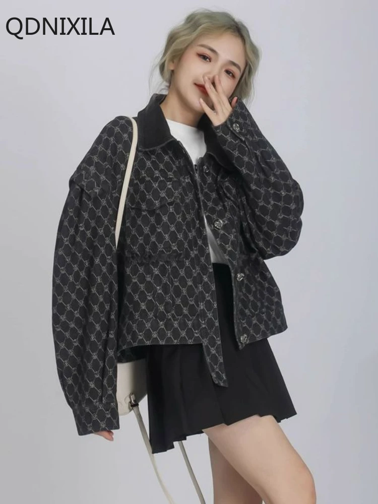

Printed Retro Denim Coat Jacket Women's 2025 New Korean Version Loose Fashion Casual Short Jacket Top Woman Clothing