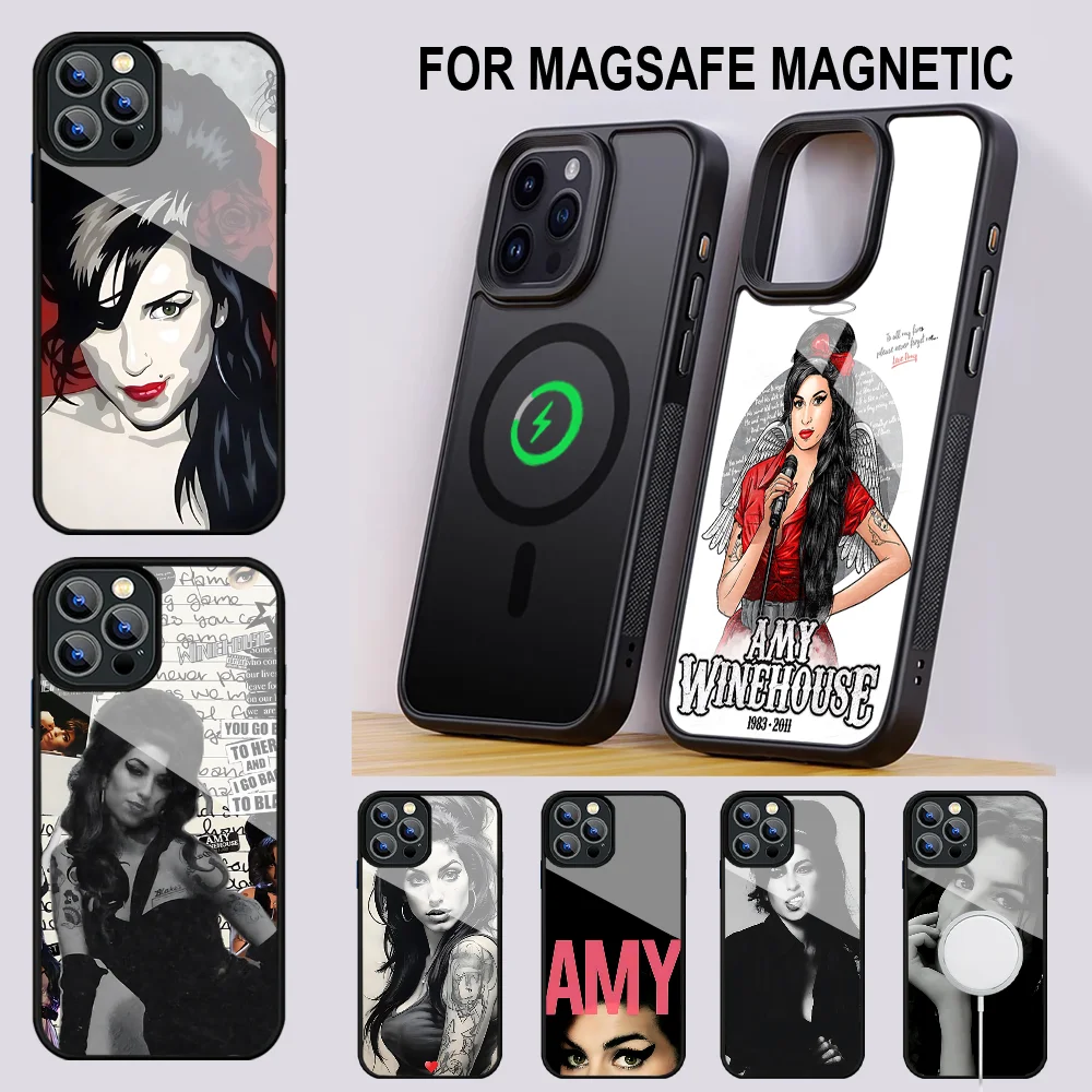 

A-AMY Winehouse Phone Case For IPhone 16 15 14 13 Pro Max 11 12 Mini Alex Mirror For Magsafe Wireless Charging Cover